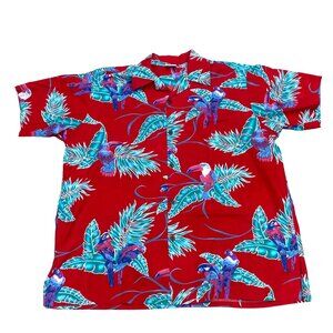 Go Barefoot Hawaiian Parrot Print Red Shirt 2XL Cotton Mens Short Sleeve USA